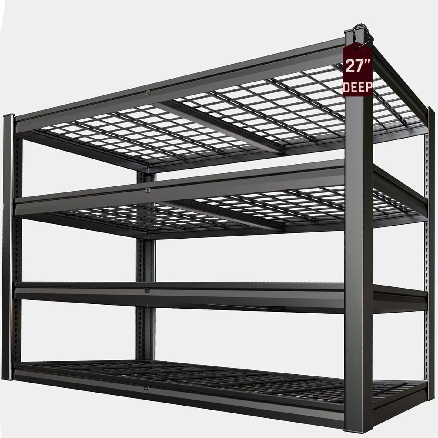 62" Wide Heavy Duty Garage Shelving Units, 4-Tier Deep Storage Shelves,Black Metal Garage Shelves,Steel Shelf,Large Storage Rack,Industrial Shelving for Shop, 62" W x 27" D x 62" H