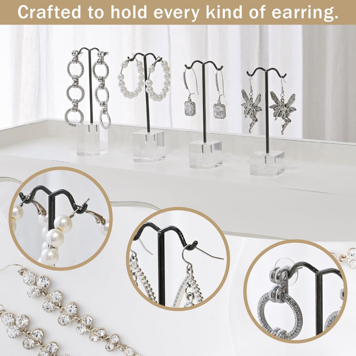 MOOCA Jewelry Display Set, Necklace Display Bust, Earring Organizer, Ring Holder Stand for Showcase and Store, Premium Fabric
