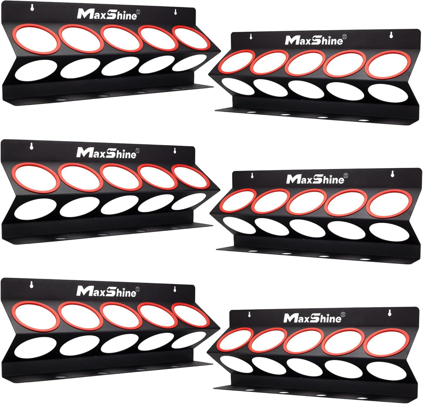 Maxshine Universal Detailing Spray Bottle Holder, Set of 6 | Wall-Mounted Organizer Holds 5 Spray Bottles (16oz/32oz) with 4 Small Holes | Lightweight Rack for Garage Storage & Mobile Detailing