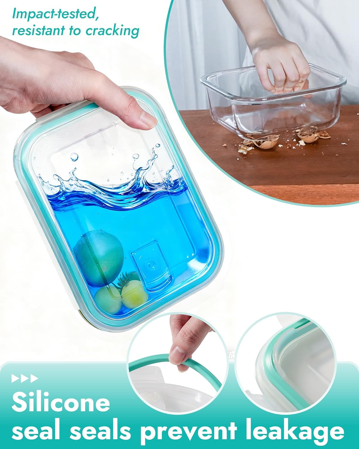 8-Piece Borosilicate Glass Food Storage Containers Set with Airtight Lids - Oven, Microwave & Freezer Safe, Leak-Proof, BPA-Free - Baking, Meal Prep & Gift Ready
