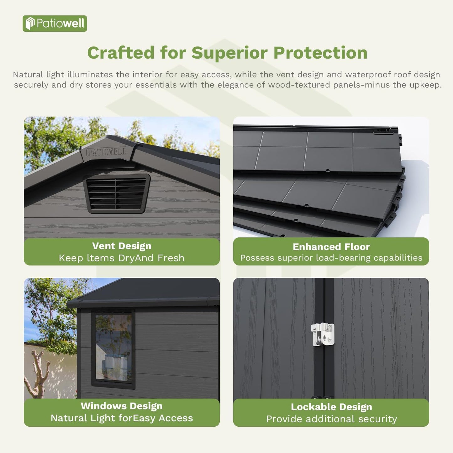 Patiowell 6X4 FT Plastic Outdoor Storage Shed with Floor, Resin Outside Tool Sheds with Window and Lockable Door for Backyard, Garden, Tool Storage Usage, Easy to Install, Dark Grey