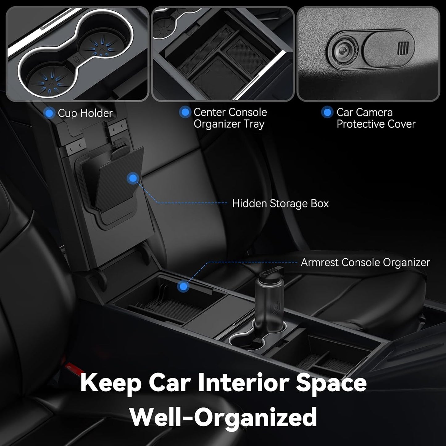 2025 Upgrade 5PCS Center Console Organizer Tray for Tesla New Model Y (2026 Juniper)/3 Highland Accessories 2025, Hidden Storage Box, Cup Holder & Armrest Drawer Organizer, Shockproof, No-Noise