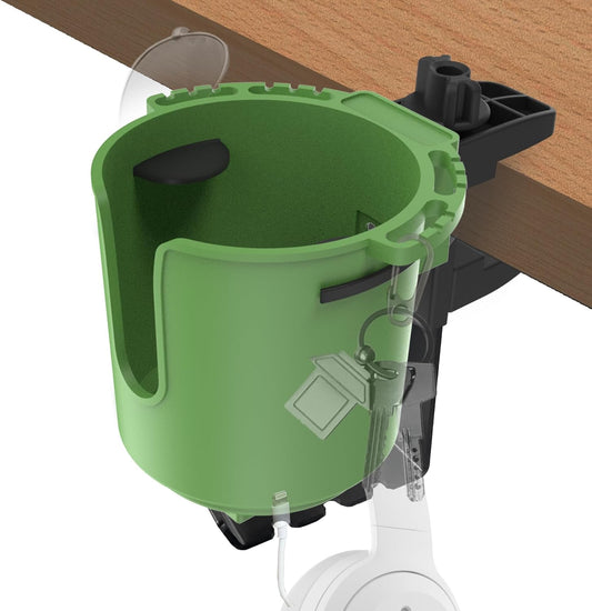 2-in-1 Upgraded Desk Cup Holder, Anti-Spill Table Cup Holder for Water Bottles, Wheelchairs, Workstations, Gaming Desk Accessories. (Green, Medium)