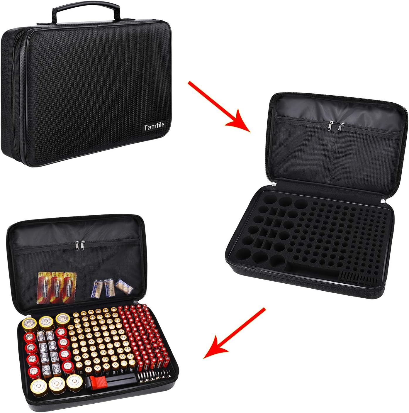 Fireproof Battery Organizer Storage Case Waterproof & Explosionproof, Safe Bag Fits 210+ Batteries Case - with Tester BT-168, Carrying Container Bag Energy Batteries AA AAA C D 9V Lithium 3V Holder