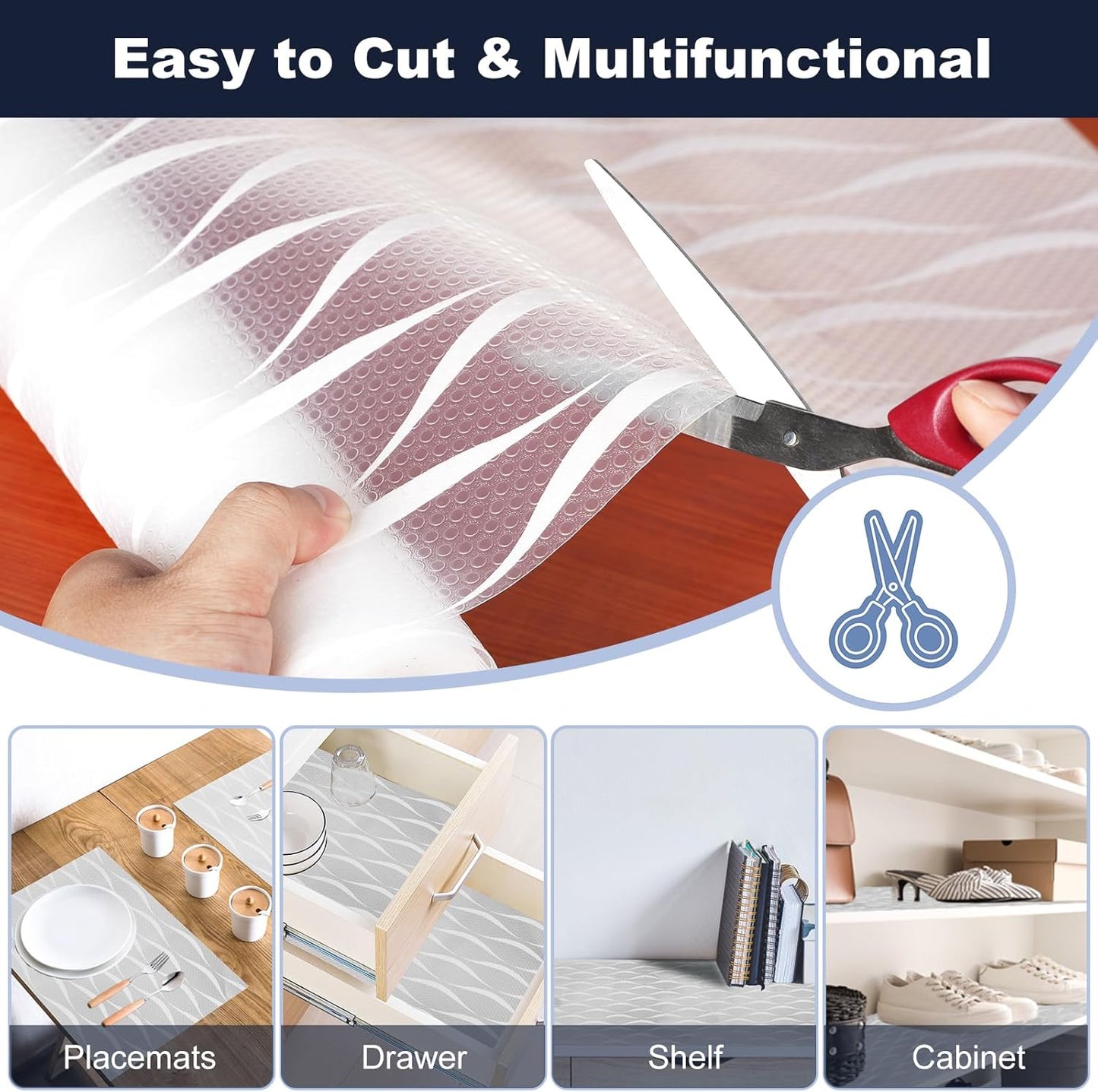 Shelf Liner, Waterproof Refragerator Liner, Drawer Liners for Kitchen Cabinet, Bathroom Sink Mat No Slip Cupboard Mats Non Adhesive Fridge Liner EVA Place Mats Roll - Clear Wave 17.5"×78.7"
