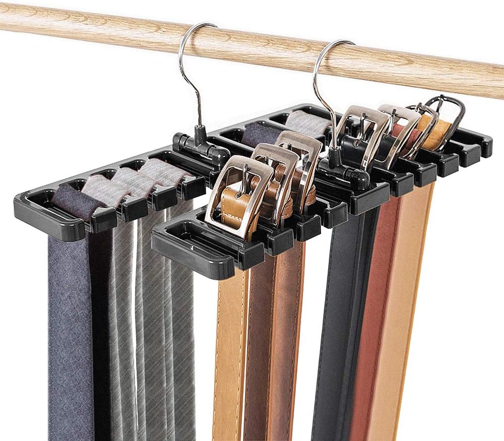 DIOMMELL 2 PCS Belts Rack, Storage Organizer, Hanger, Holder - Closet tie Racks Hangers Sturdy for Men Women, Black