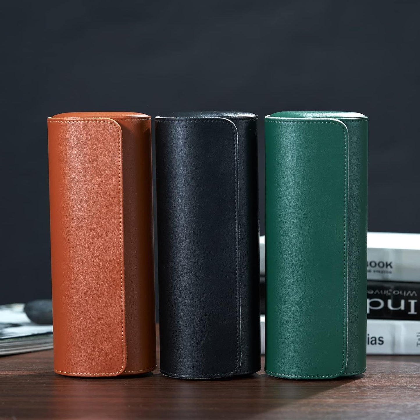 MR.OKAY 3 Watch Travel Case- Classic Leather Watch Case With Perfect Texture.Portable Watch Roll Or Organizer For Storage And Display. Luxury Gifts For Men, All Handmade by Artisans.