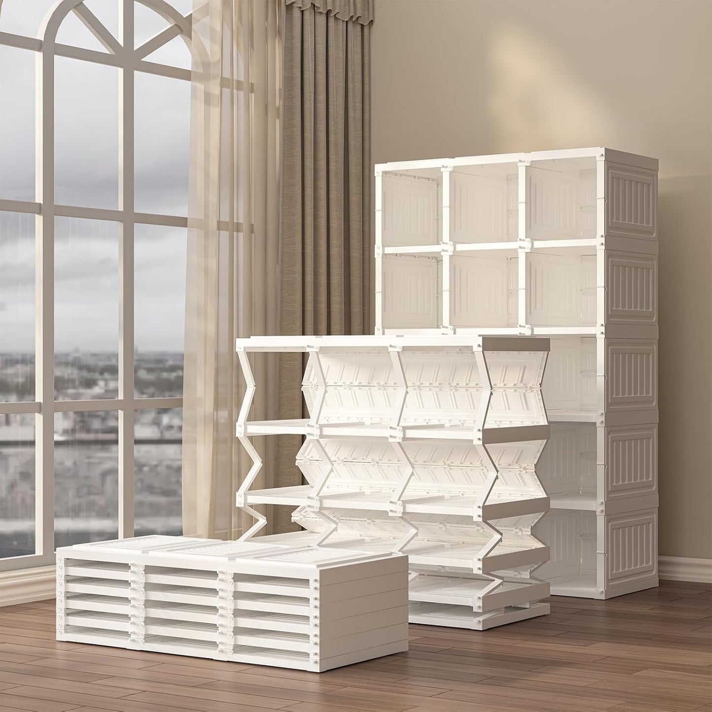 ANTBOX Portable Wardrobe Closet Storage Organizer for Clothes,Transparent Door Panels,Suitable for Living Room, Bedroom,Plastic Wardrobe with Magnetic Door and Easy Assembly 15 Cubes
