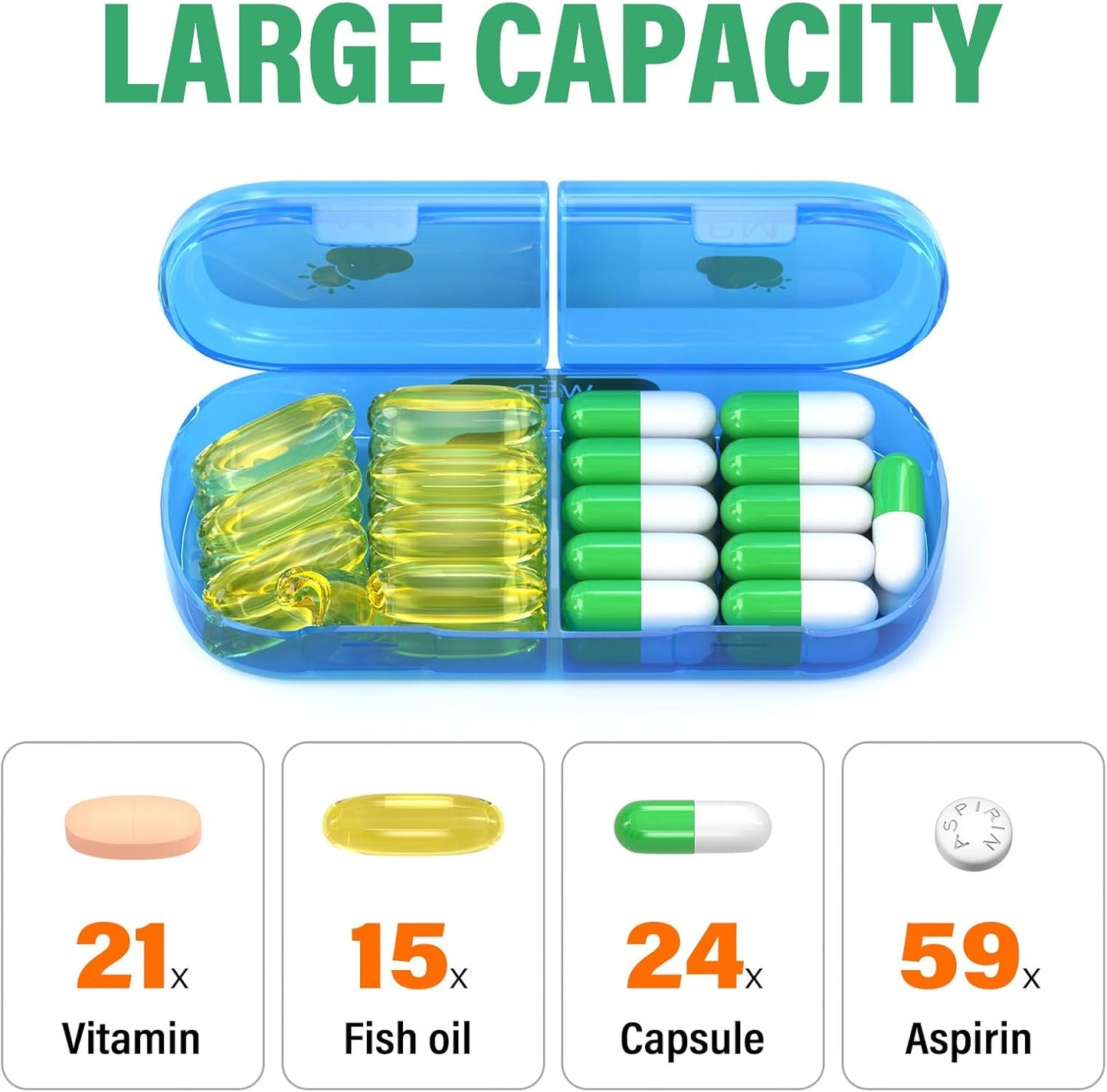 Weekly Pill Organizer 2 Times a Day, 7 Day Pill Box 2 Times, Portable for Travel Pill Case for Pills/Vitamin/Fish Oil/Medication/Supplements (2x7 Black+Rainbow)