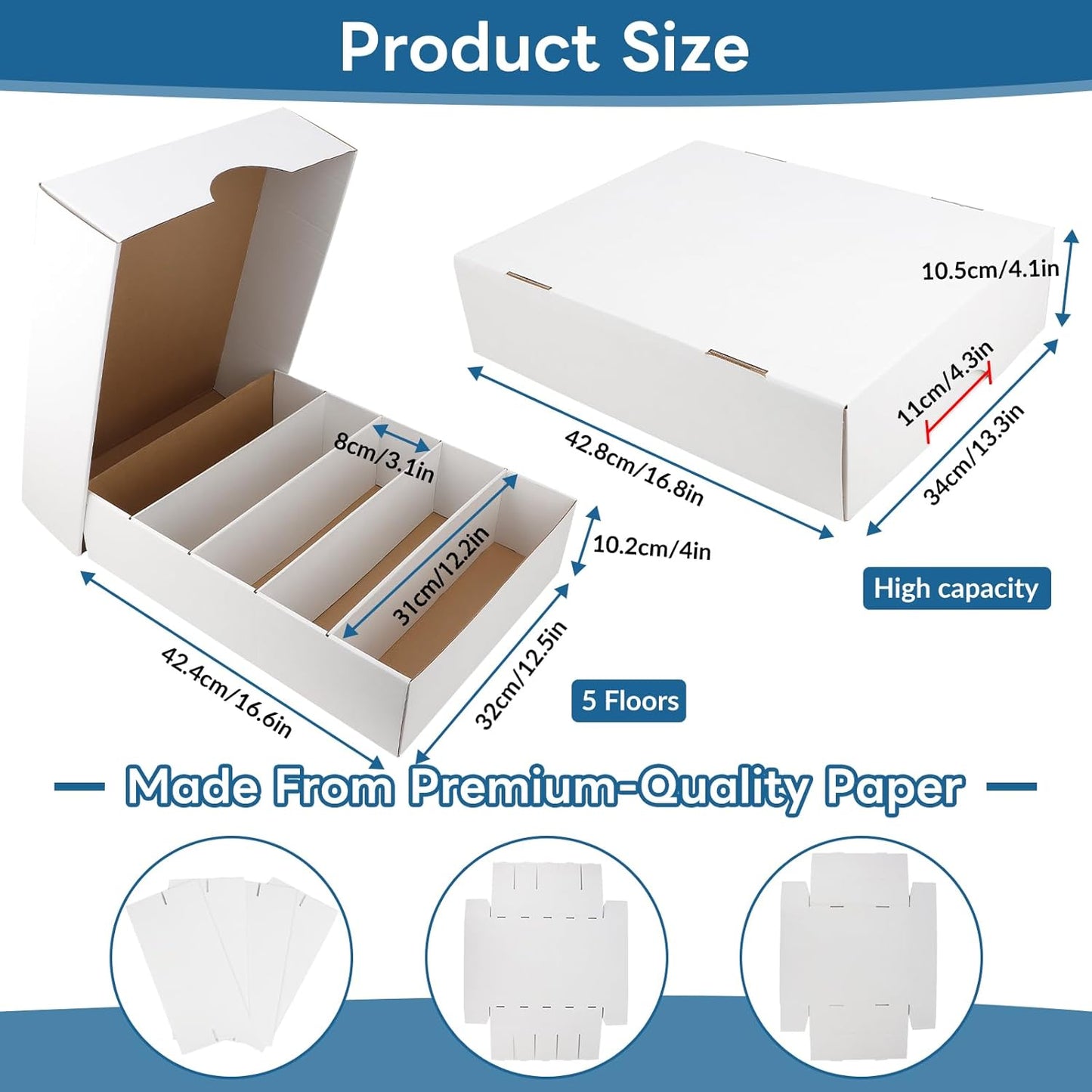 4 Pack Card Storage Box, 3700 Count Trading Card Storage Box White Sports Storage Cards Box Organizer Sorting Tray Cases Box for Storing Protecting and Organizing Soccer Cards