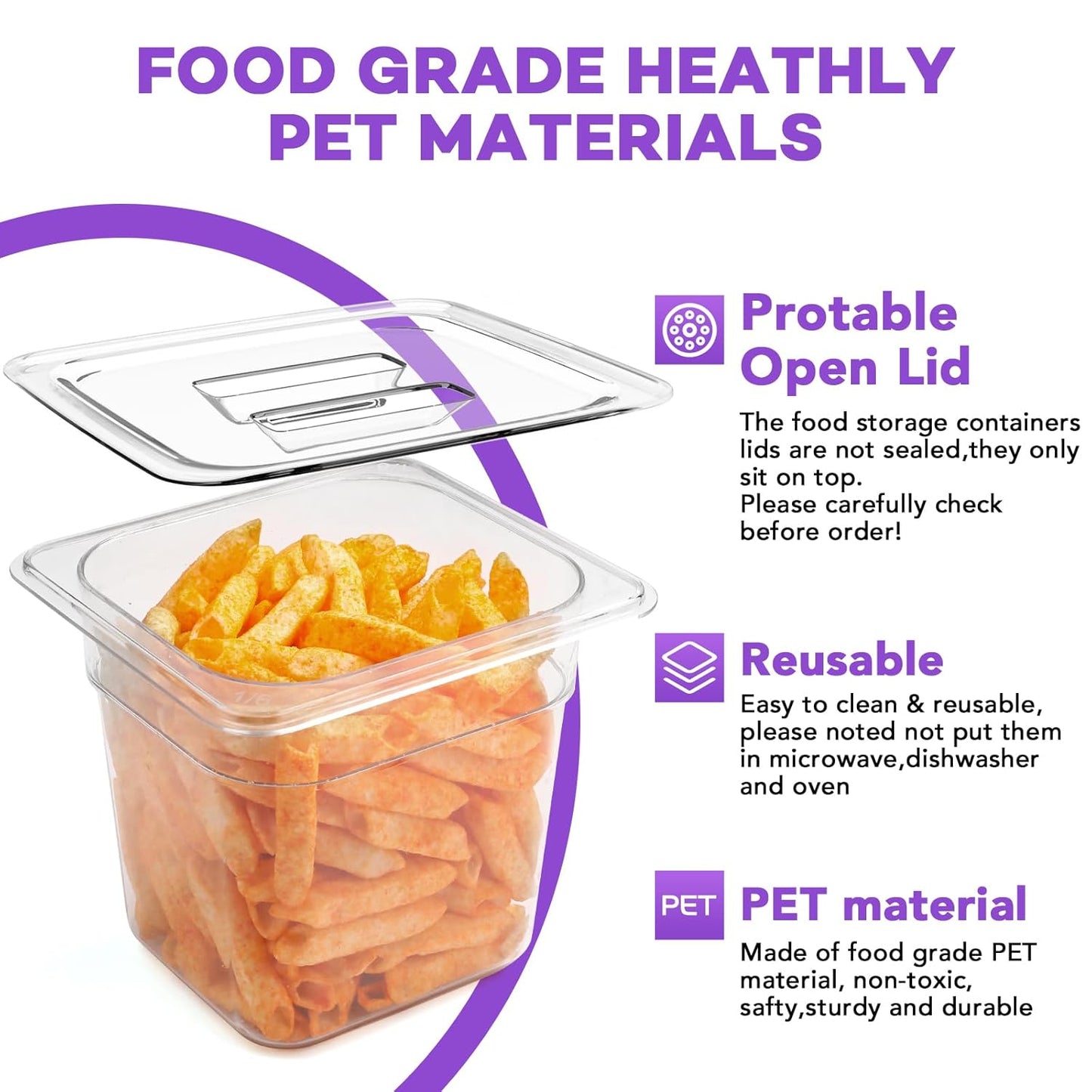 VOISEN 12 Pack Plastic Food Pan with Lids 1/6 Size 6 Inch Deep Commercial Food Storage Containers for Fridge Salad Fruits Vegetables Clear Restaurant Polycarbonate