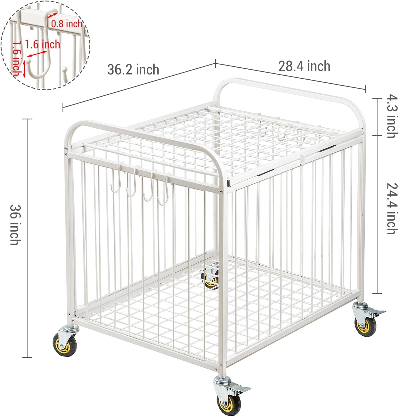 MyGift Large Capacity Metal Rolling Multi Sports Ball Cage Storage Hopper, Gym Equipment Basket Cart with Lockable Latch, Heavy Duty Caster Wheels, and 8 Accessory Hooks