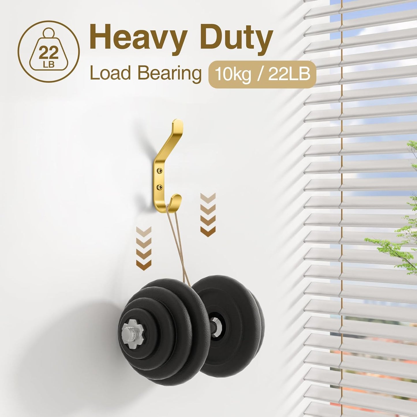 Coat Hooks Wall Mount for Hanging: 20LB Sturdy Hanger for Backpack, Towel, Bag, for Closet, Bathroom, Door, Mushroom, Brushed Gold 4 Pack, 3.75"