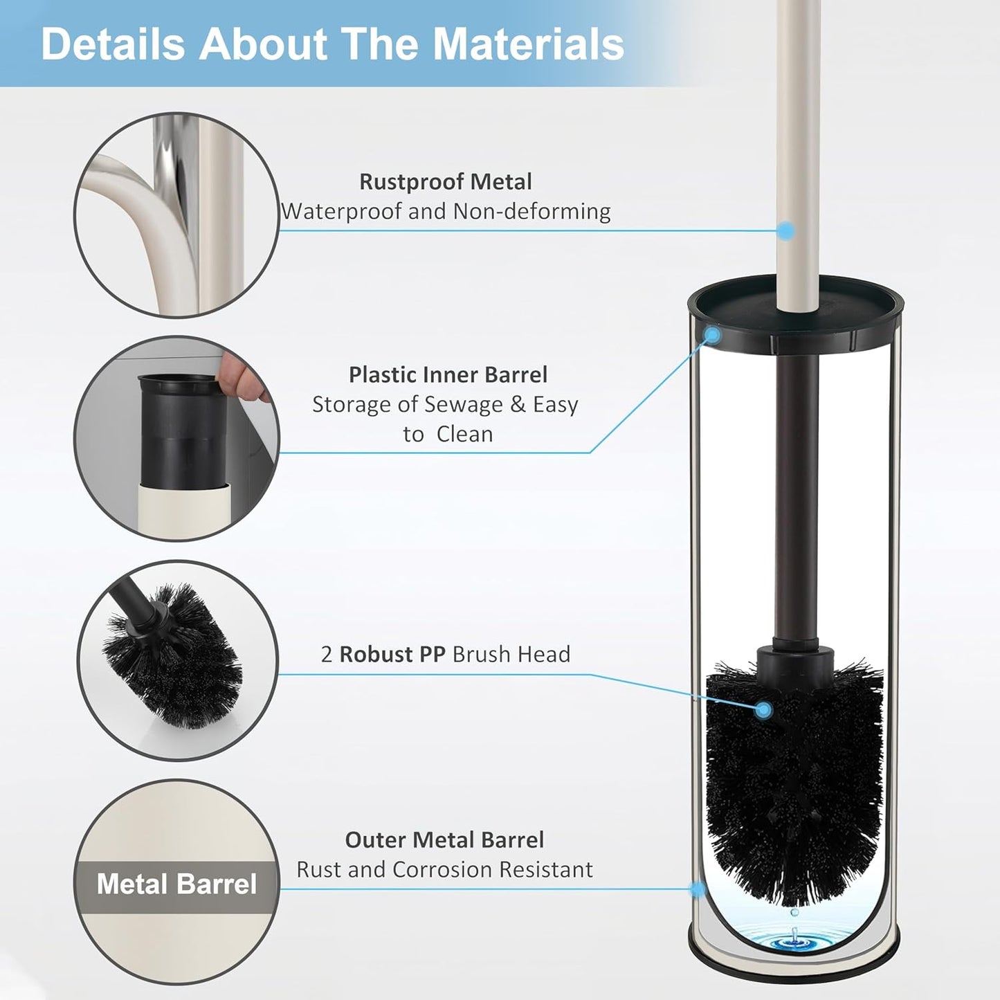 BGL White Toilet Brush and Holder,Stainless Steel Toilet Brushes for Bathroom with Holder