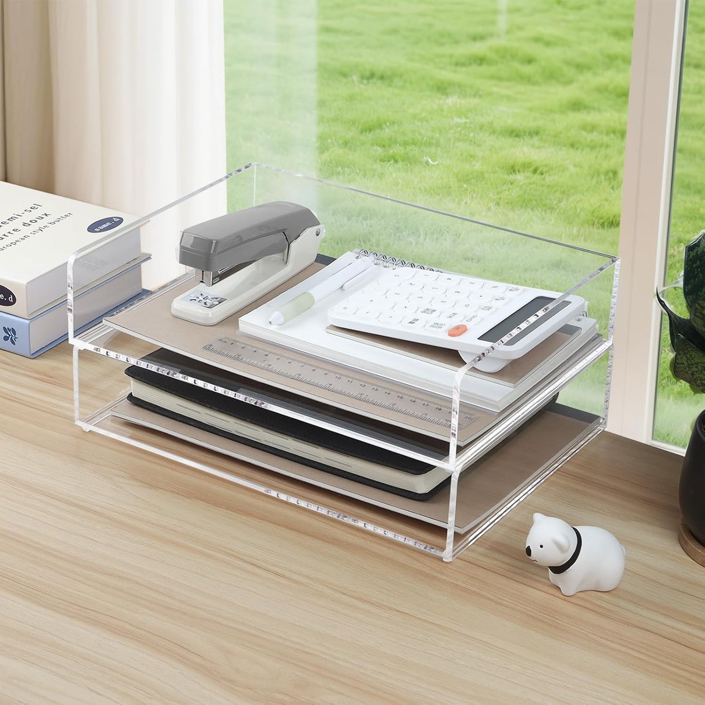 2 Pack Acrylic Paper Tray Organizer for Desk Clear File Organizer,Acrylic Desk Organizers and Accessories Sorter,Perfect for File Paper, Ipad, Letter, A4 Office File, Books, Notes.