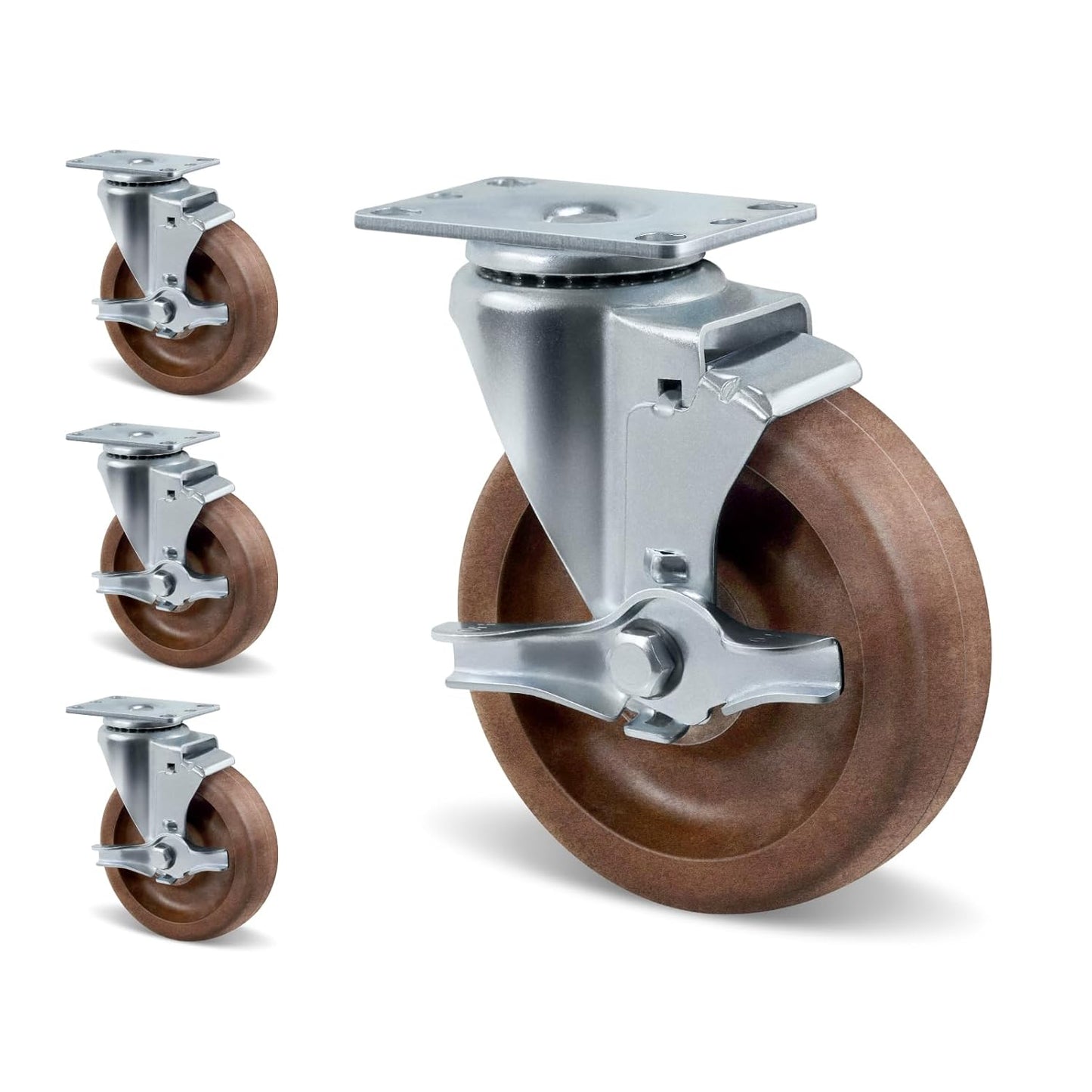 5" Hi-Temp Glass FiIled Nylon Casters, Heavy Duty Casters Set of 4, Industrial Caster Wheels for Commercial Kitchen, Bakery - 2800 lbs Capacity(4 Brake)