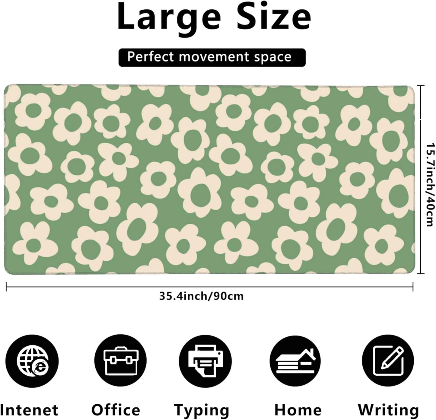 Gaming Mouse Mat Vintage Groovy Flowers Large Mouse Pad Extended Mouse Pad Desk Mat Non-Slip Rubber Base Mice Pad Desk Pad for Office Game Home 35.4x15.75 in