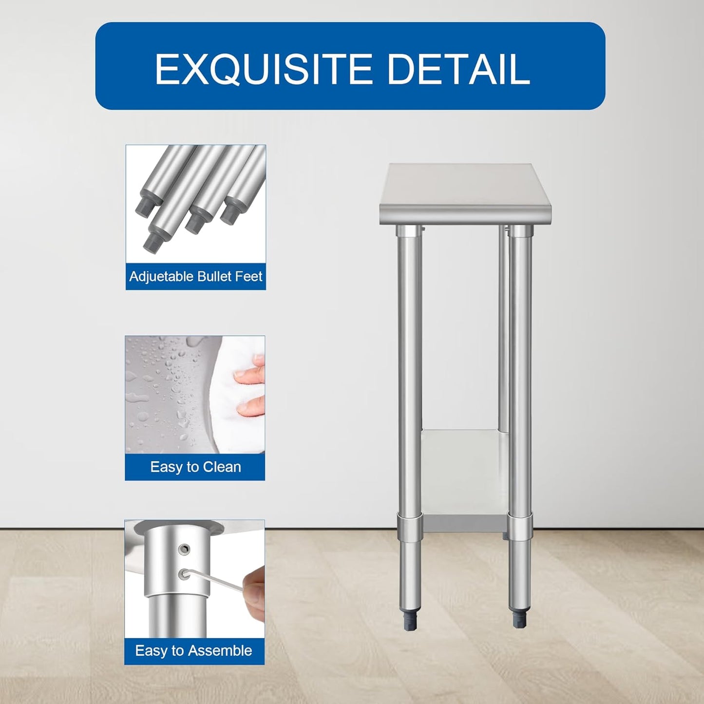 HARDURA Stainless Steel Table 24X12 Inches with Undershelf and Galvanized Legs NSF Heavy Duty Commercial Prep Work Table for Restaurant Kitchen Home and Hotel