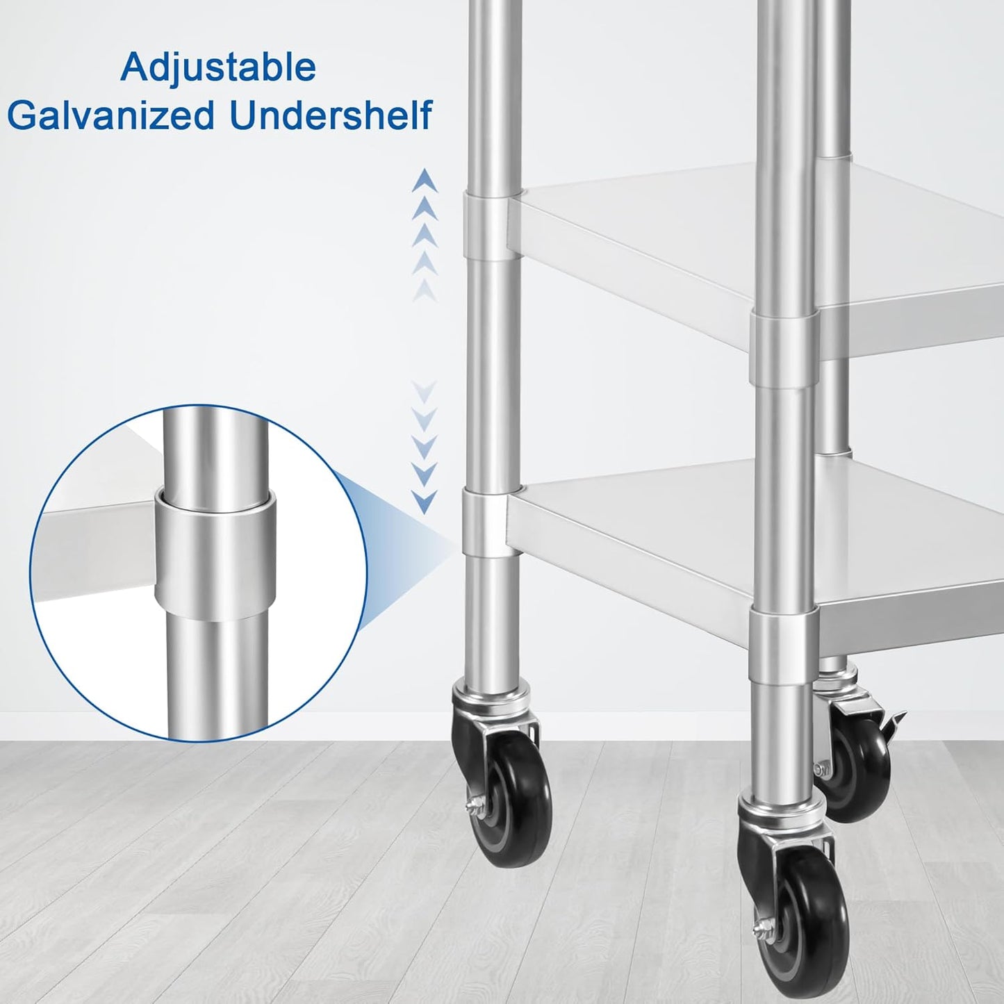 HARDURA Stainless Steel Commercial Table Prep & Work Table with Casters Heavy Duty Metal Table with Wheels NSF 430 14×30 Inches