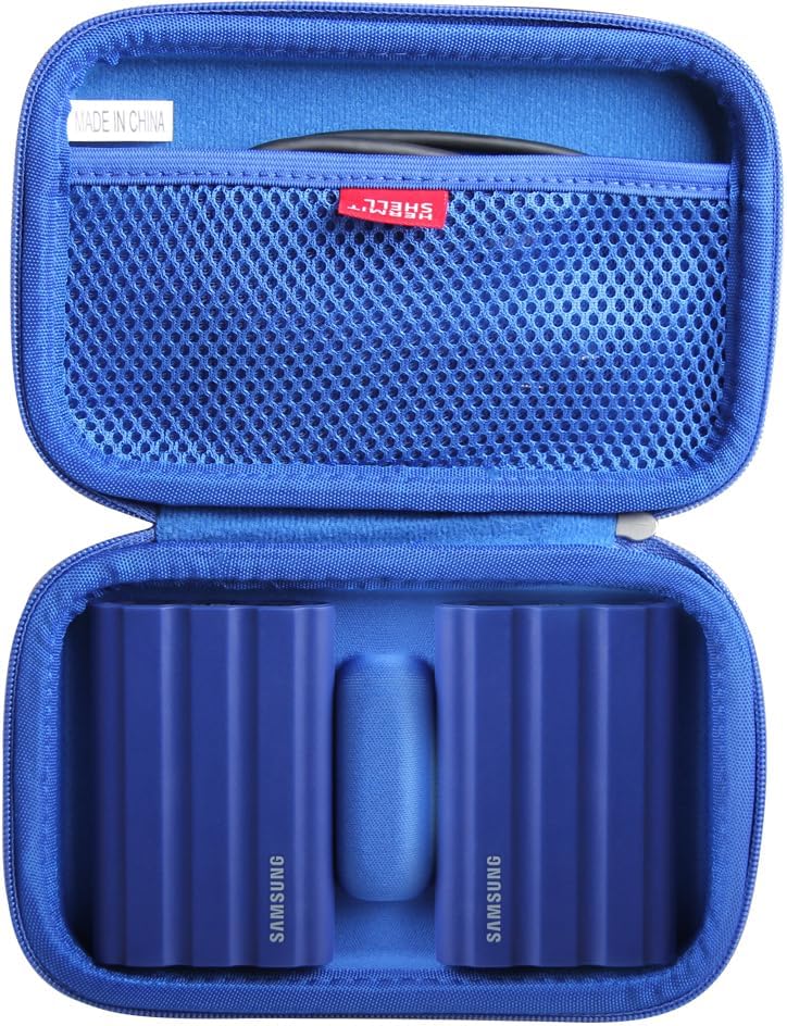 Hermitshell Hard Travel Case for Samsung T7 Shield 2TB / 1TB / 4TB, Portable SSD, USB 3.2 Gen2 External Solid State Drive (Blue, Case for 2 Hard Drives)