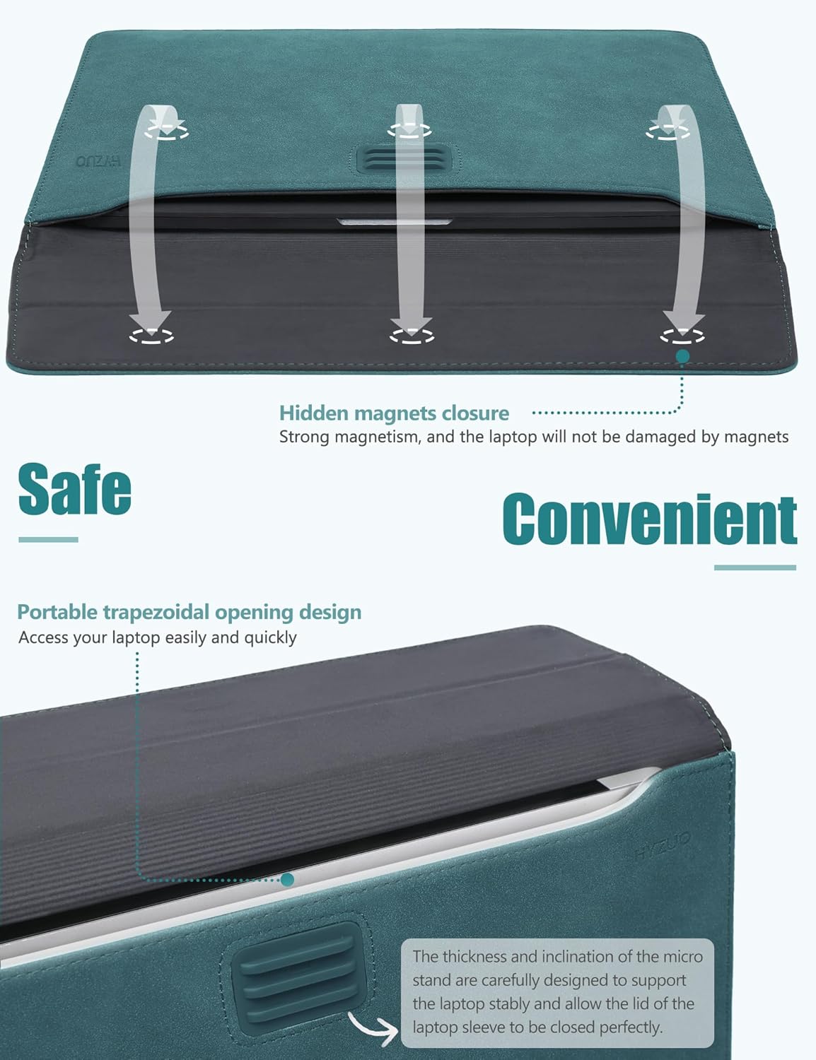 HYZUO 13.3-14 Inch Laptop Sleeve Case Bag with Adjustable Stand for MacBook Pro 14 M5/M4/M3/M2/M1 Pro/Max 2026-2021, MacBook Air/Pro 13.3, 13.8-13.5 Surface Laptop, with Pouch, Dark Green