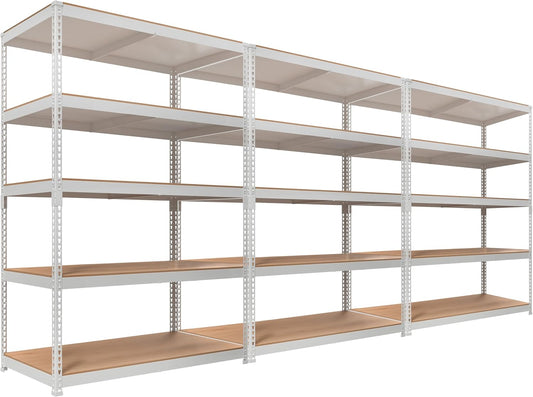 HOMEDANT 5 Tier Storage Shelves Adjustable Laminated Boltless Garage Metal Shelving Unit Heavy Duty Utility Rack Shelf Warehouse Pantry Closet Kitchen (3, (XL Deep) 48.1" W, White)