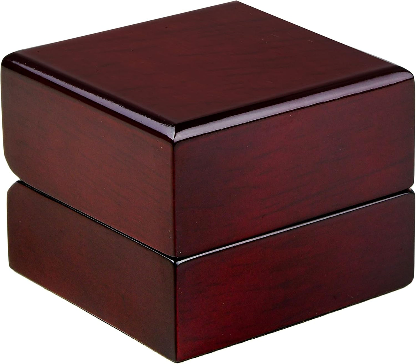 Allure - Luxury Ring Box With LED Light, Authentic Mahogany Wood With White Leatherette Insert, Square Elegant Diamond Ring Case, For Unique Proposal Or Wedding, Small Jewelry Display Gift Box.