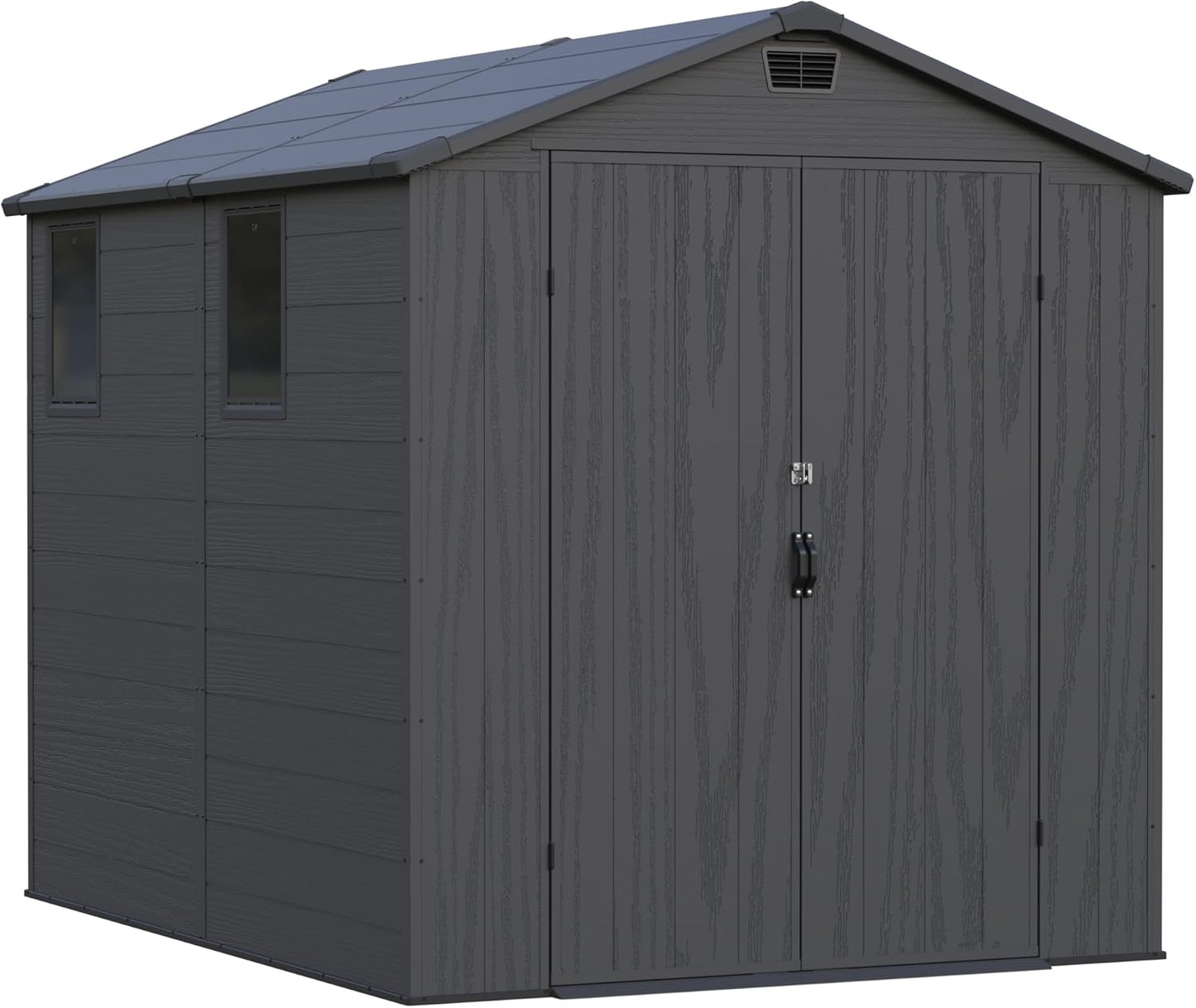 Greesum 6×8FT Plastic Outdoor Storage Shed with Floor, Resin Storaged Sheds with Lockable Double Door, Windows & Vents, All-Weather Tool Sheds for Garden, Backyard, Patio, Dark Gray