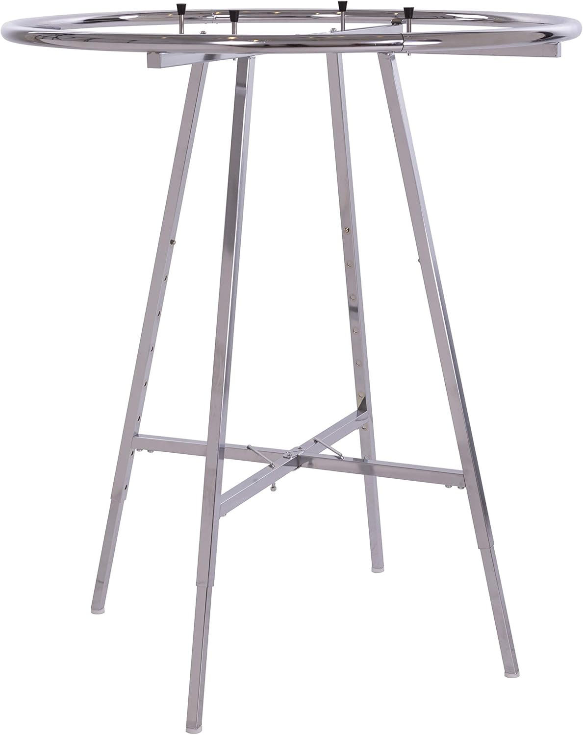 Econoco 42-Inch Folding Round Garment Rack, Adjustable 46–66″ Height Retail Display, Chrome Finish
