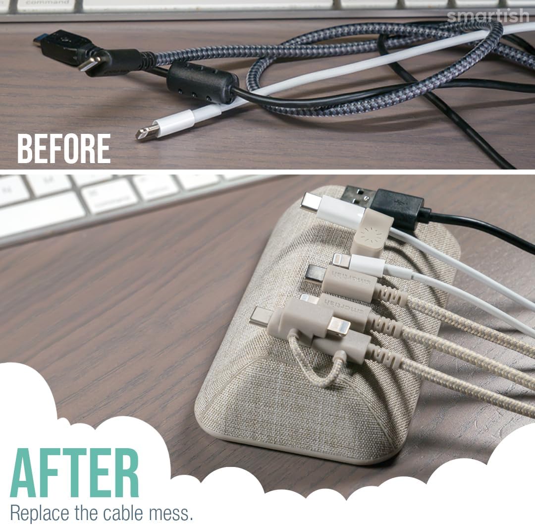 Smartish® Magnetic Cord Holder - Bigger Cable Wrangler Stocking Stuffer Organizer with Magnet Clips for Charger Management on Desktop, Nightstand - Holds 6+ Cables - Lightly Toasted Beige