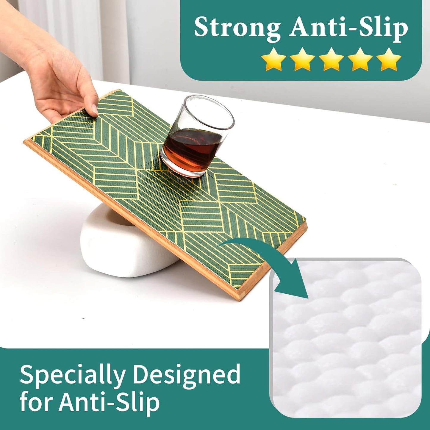 Shelf Liners for Kitchen Cabinets 12in x 30FT, Non Adhesive Cabinet Liner Strong Non-Slip Thickened Gold Green Geometric Drawer Liner, Easy to Clean for Shelf, Cabinet with Knife and Tape Measure