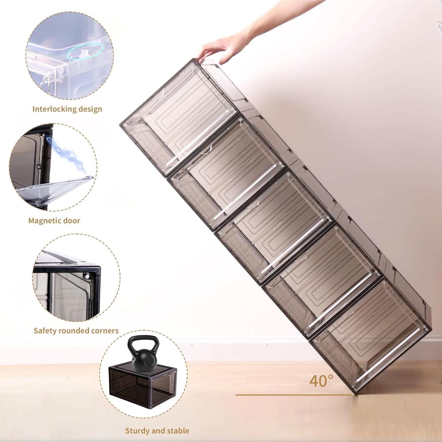 Hat Organizer for Baseball Caps,set of 6, Transparent Storage Box Hat Holder With Clear Magnetic Door, Stackable Rack, Easy to Assemble Stylish Display(13.5 "x 10.6" x 7.5 ")