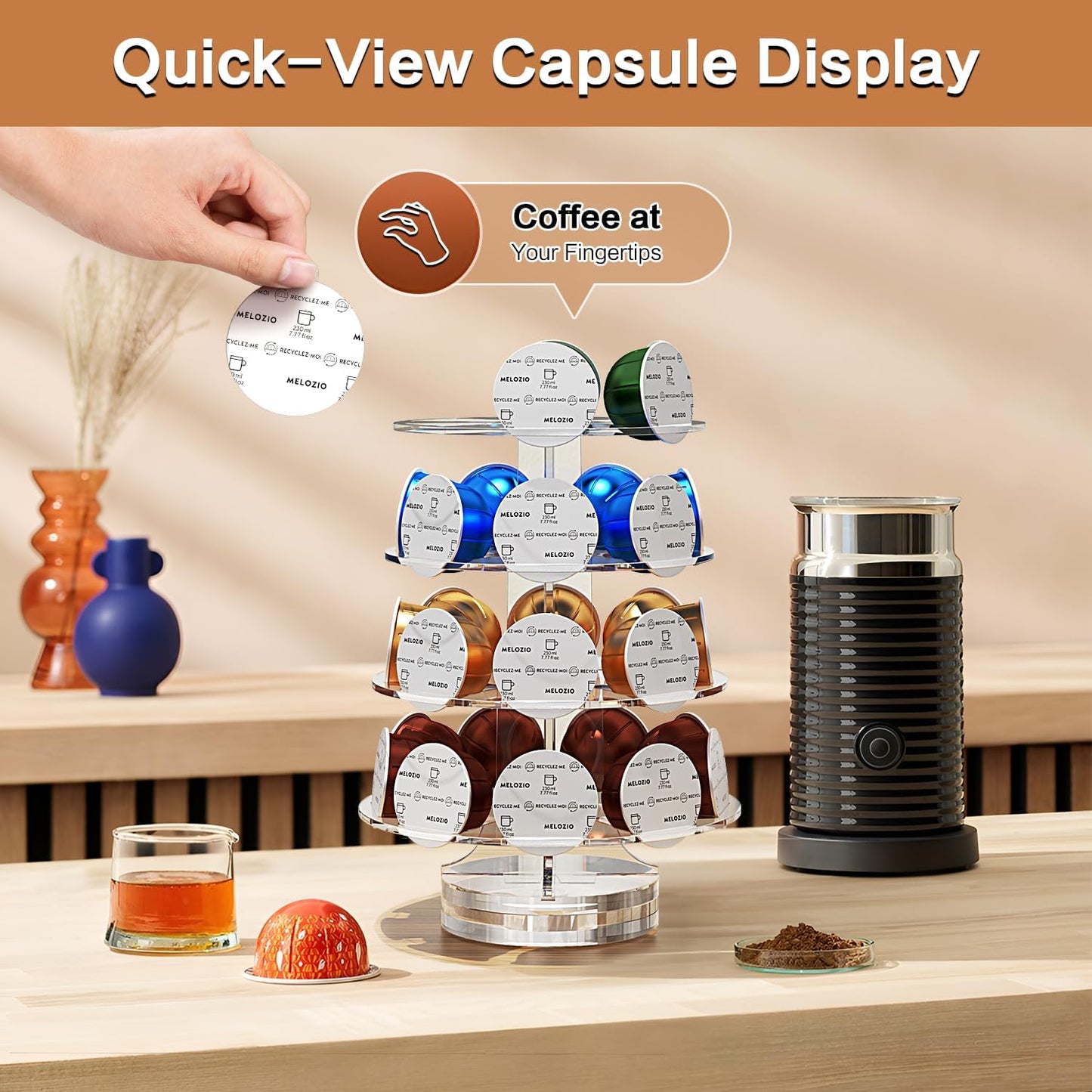 Coffee Pods Holder Acrylic Carousel Compatible with 30 Nespresso Vertuo Capsules And Keurig K-cup Pods, Space-Saving Coffee Pod Storage Organizer for Small Countertop
