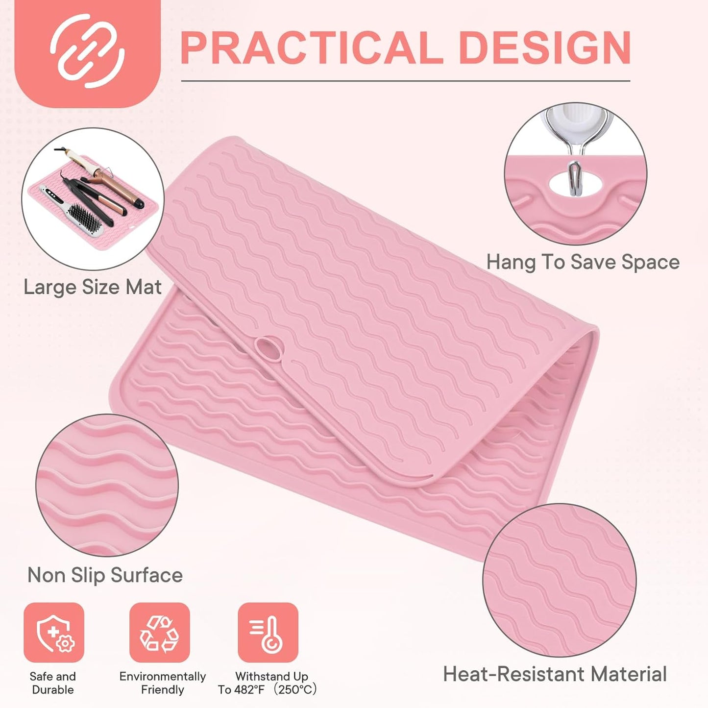 Oversize Silicone Heat Resistant Mat, Portable Travel Mat Cover for Curling Irons, Flat Irons, Hair Straightener and Hot Hair Styling Tools(14.2" x 11")