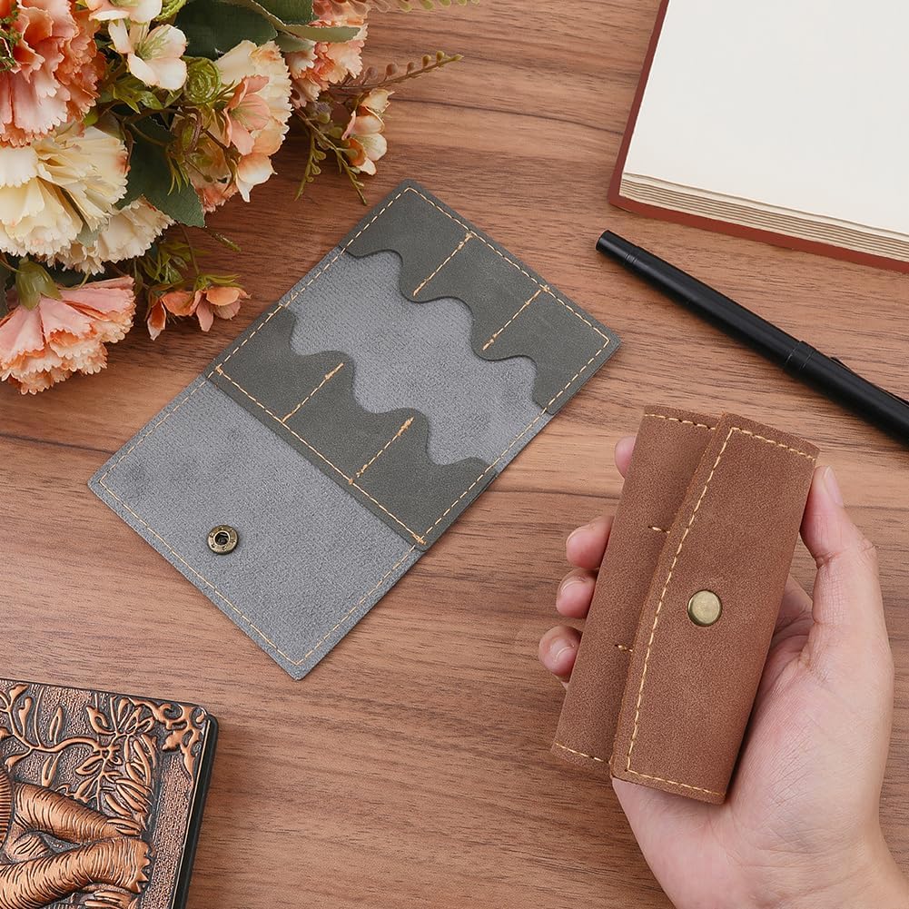 2PCS PU Leather Memory Card Holder with Metal Snap Button Micro SD Carry Cover Foldable Gaming Card Organizer Portable Retro Leather Guitar Pick Case for Travel Daily Storage CFexpress SIM