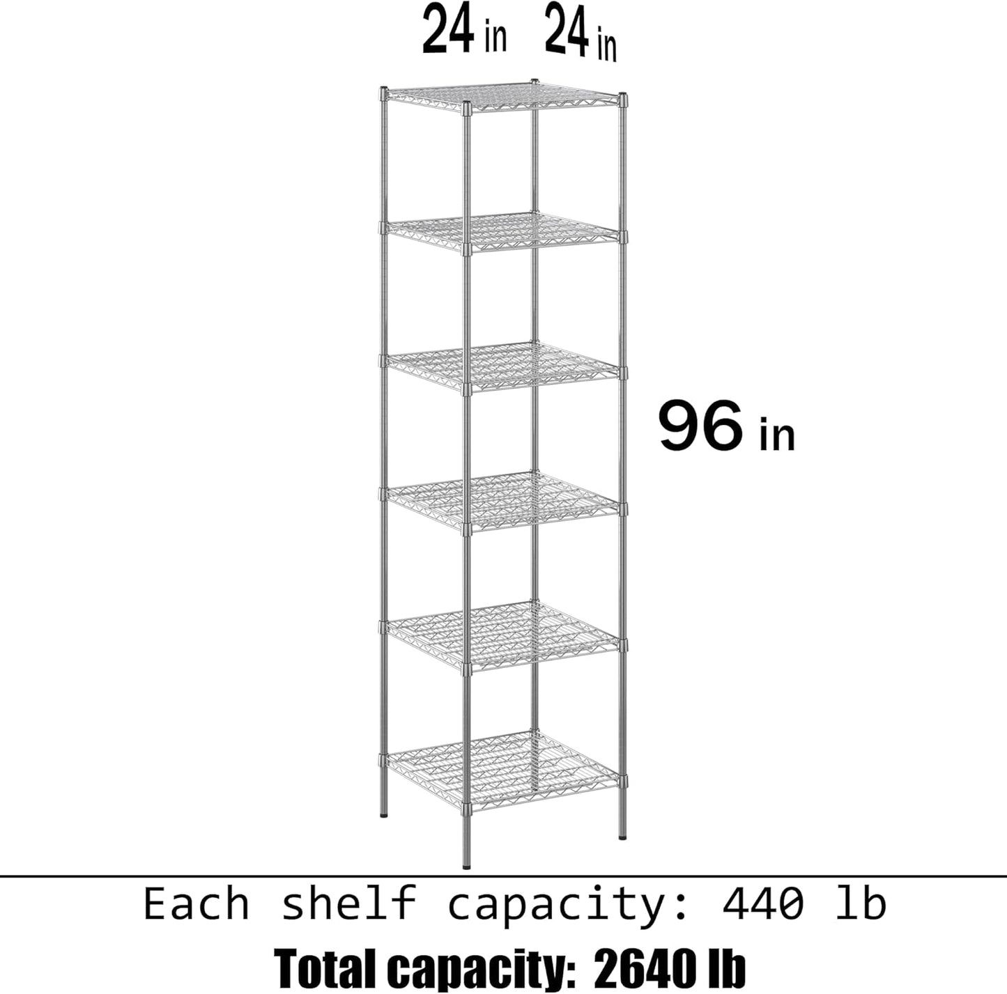 24" Deep x 24" Wide x 96" Height Wire Shelving Kit | 6-Tier | NSF Commercial Storage Rack Unit