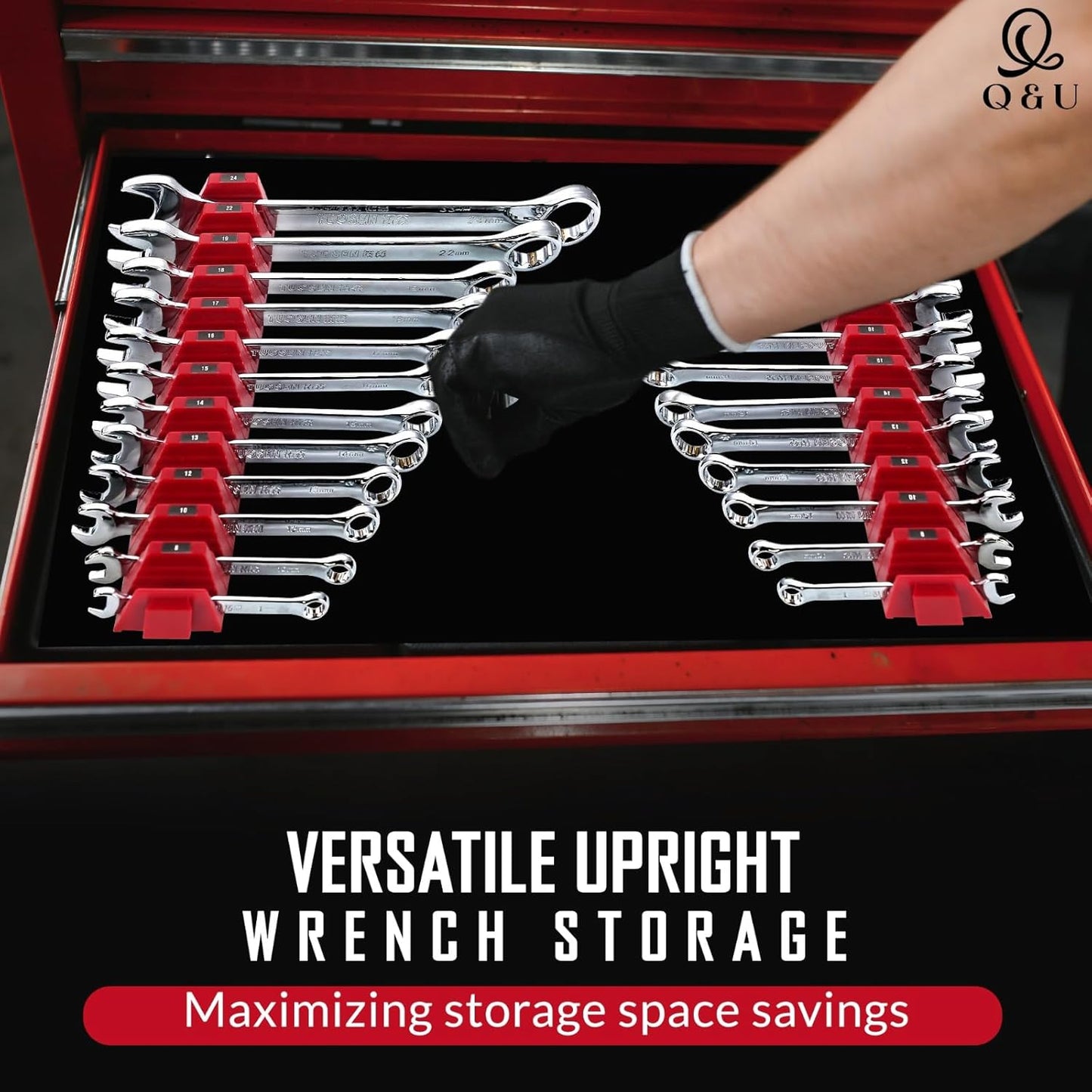 Q&U Wrench Organizer Modular System – 48 PCS Magnetic Wrench Organizer for Tool Box Drawer, Modular Wrench Organizer and Wrench Storage Rack, Heavy Duty Wrench Holder