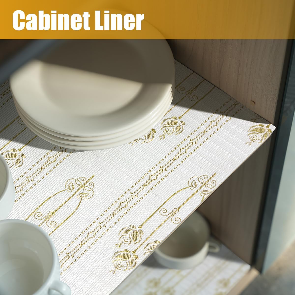Drawer and Shelf Liner for Kitchen Cabinets Non-Adhesive Drawer Liners Floral Shelf Liners for Kitchen Non-Slip Cabinet Liner Strong Grip Waterproof Liners Easy to Clean 12IN × 16.4FT