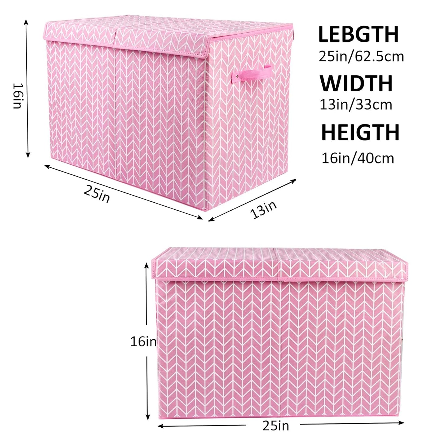 Mayniu Large Toy Storage Box Chest for Girls Kids, Sturdy Toy Box Bin Organizer Baskets with Lid for Living Room, Nursery, Closet, Bedroom, Playroom 25"x13" x16" (Pink)