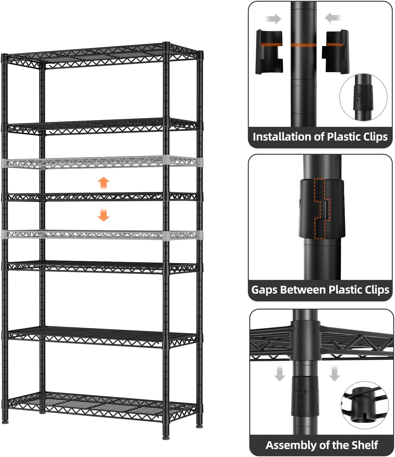 SINGAYE 6 Tier Shelf Organizer Storage Metal Shelves Garage Wire Shelving Unit Pantry Rack Shelves Bathroom Organizers and Shelf Closet Metal Kitchen 36" Dx14 Wx72 H Black