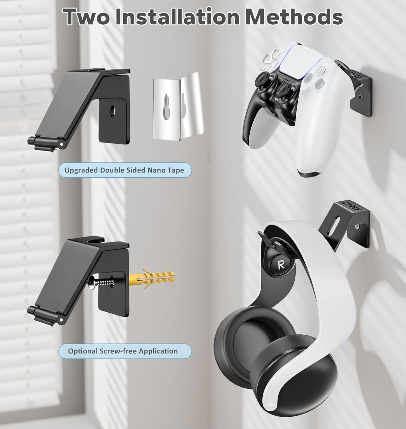 OIVO Controller & Headset Wall Mount Holder Stand, Foldable Headphone Stand, Gaming Controller Holder Hanger Hook, Universal Storage Organizer Controller/Earphone/Game Accessories-6 Packs