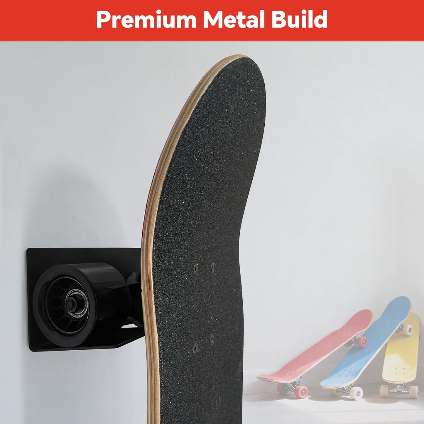 Skateboard Wall Mount Rack, Wall Hanger Holder for Longboard, Cruiser Boards, Vintage, Old School Skateboard and Penny Board Display (2 Pack)