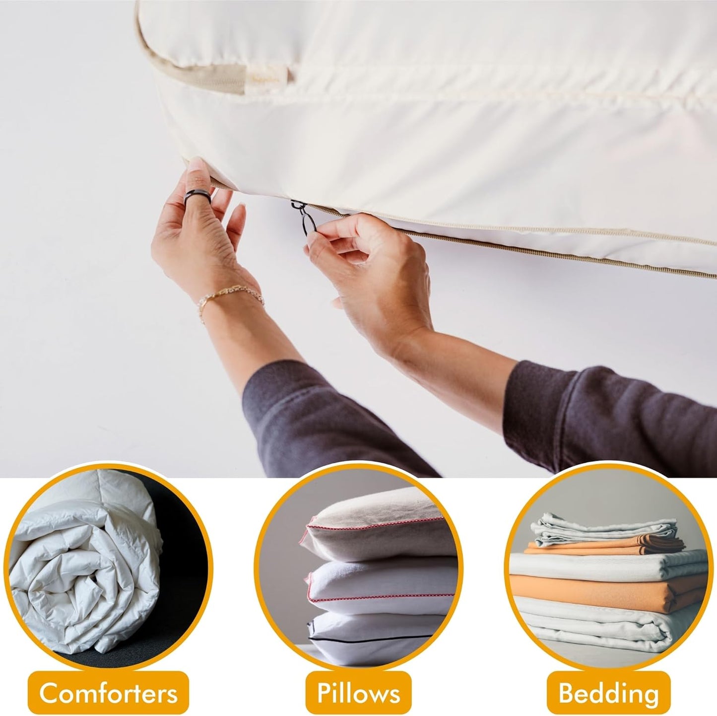 2-pack XXL Comforter Storage Bag - Space Saving Compression Bag for Pillows, Blankets, Bedding -Collapsible Extra Large Mesh Packing Cube - Queen King (1 Med + 1 Large Combo)