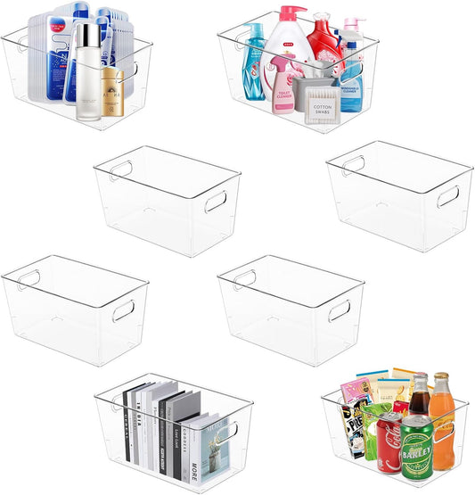MOONEDGE 8 Pack Clear Plastic Storage Bins, 11"x8"x6" Food-Grade Pantry Storage Containers for Kitchen, Fridge & Freezer, Versatile Organizer Bins for Bathroom, Closet, Shelves & Home Organization