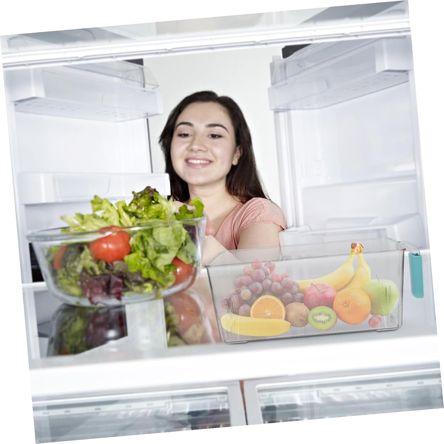 NUOBESTY Large Capacity Fruit and Vegetable Fresh Storage Container for Fridge Clear Pet Material Organizer Bin with Handle Design Space-saving Produce Saver Box for Refrigerator
