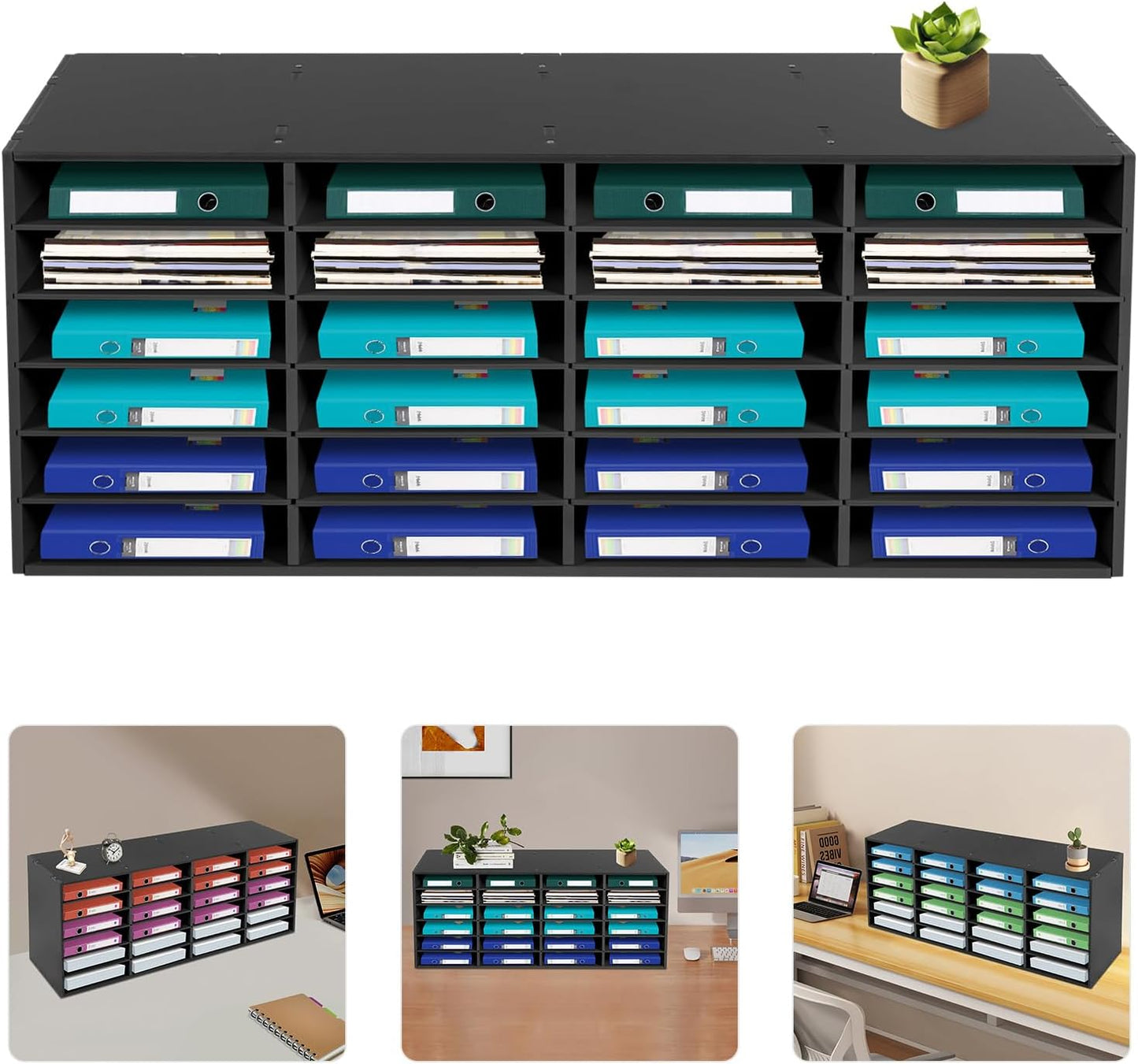 Mail Sorter Organizer, 24 Compartments Mailbox for Classroom, Desktop File Organizer with Adjustable Shelves, for Office Home Classroom, PVC, Black