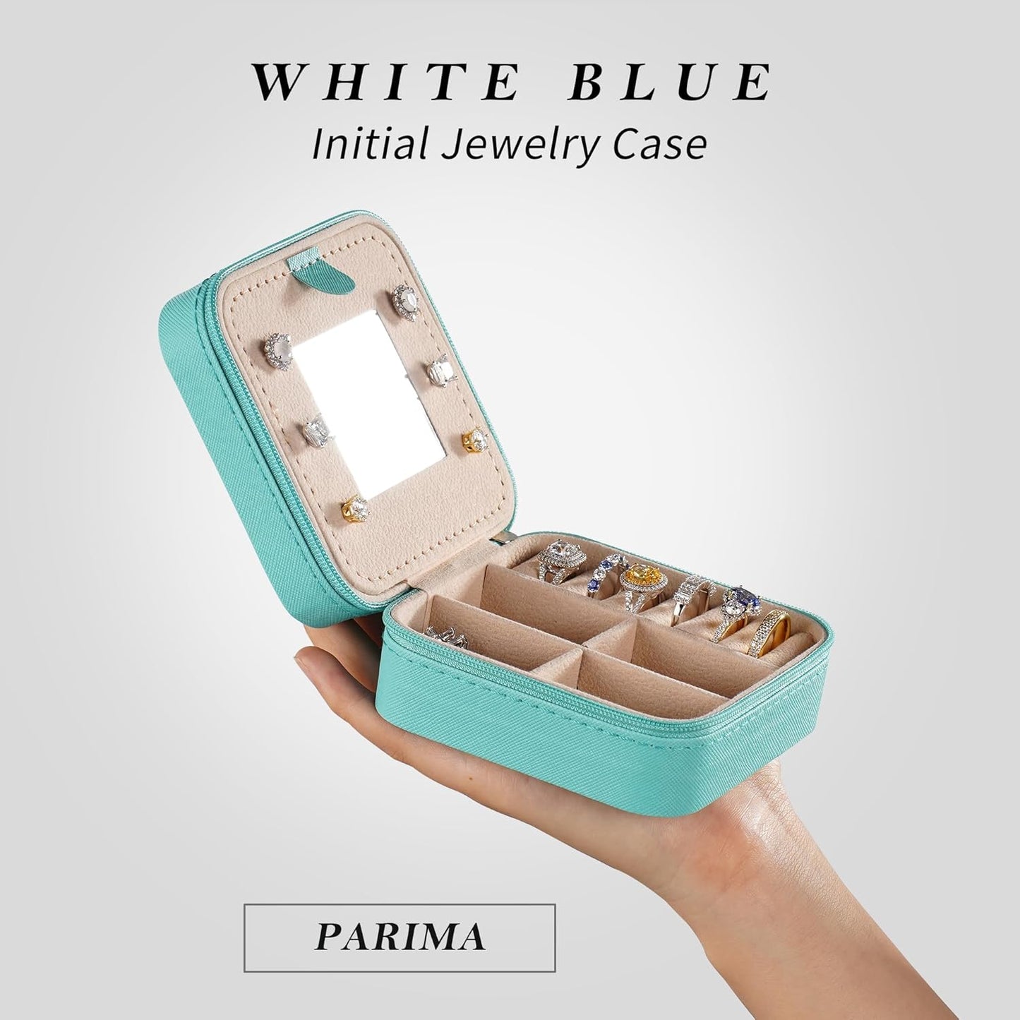 Parima House Warming Gift - Personalized Jewelry Holder Organizer for Travel | Preppy Stuff & Room Decor for Teen Girls | Travel Jewelry Case in Aqua Blue
