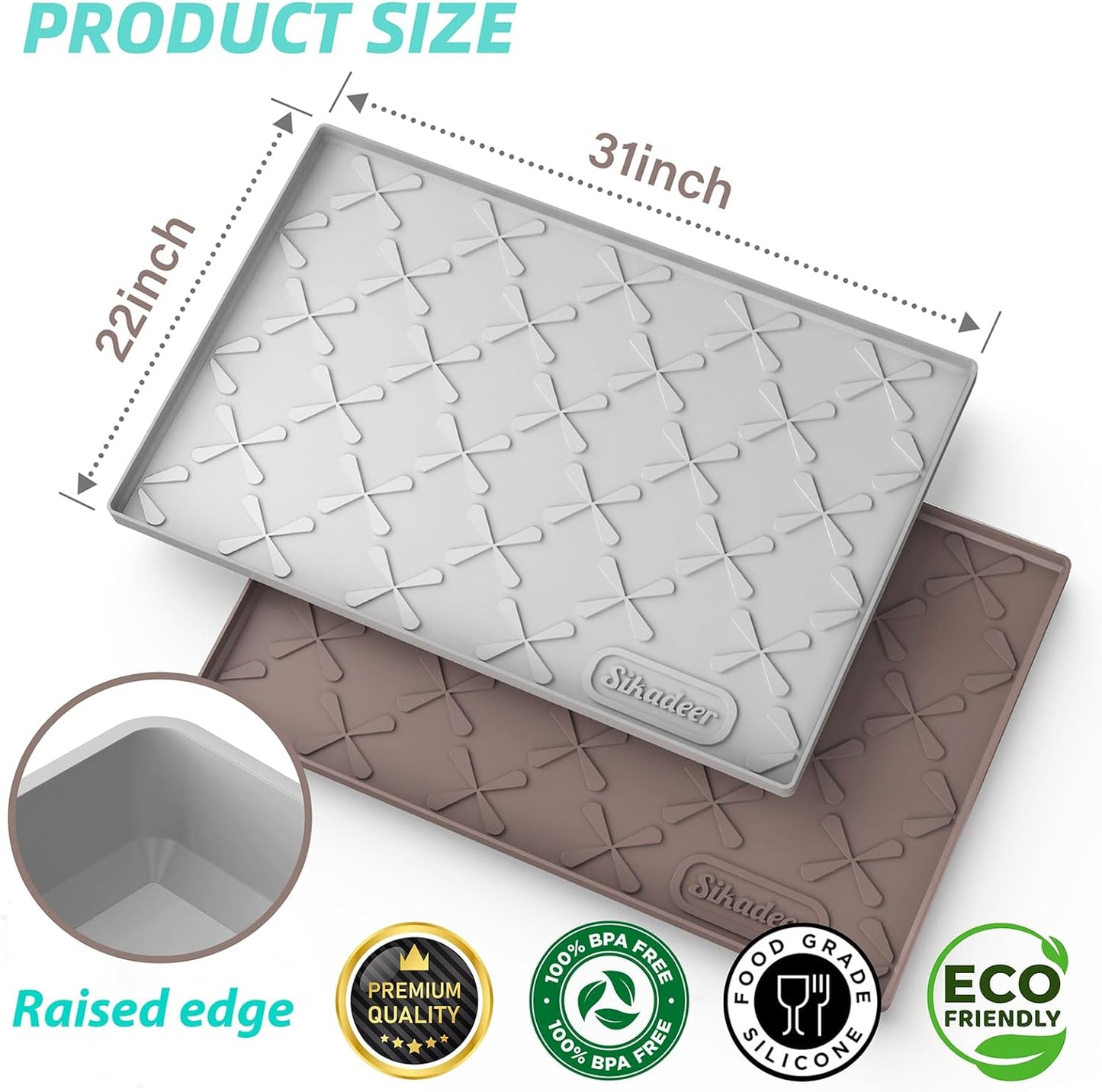 SIKADEER 31" x 22" Under Sink Mat Waterproof, Silicone Mat Kitchen Drawer Shelf and Cabinet Liner, Sink Protector for Kitchen Organizers and Storage, Boot Tray Pet Food Mats