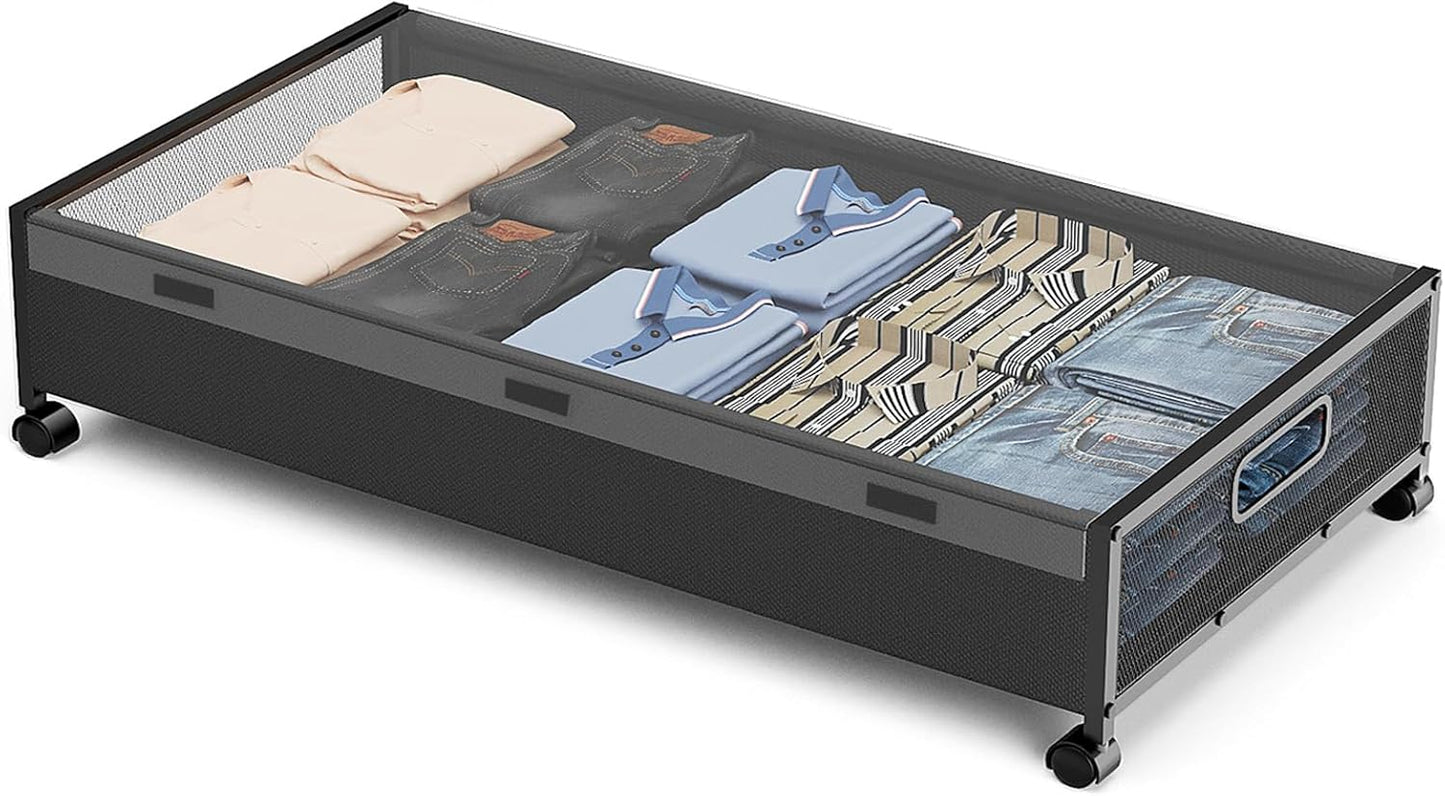 KITHELP Under Bed Storage with Wheels, Under Bed Shoe Storage, Under the Bed Storage Drawers with Remove Window, Extra Large Rolling Under Bed Storage Metal Drawer for Clothes (Black-1 pack)