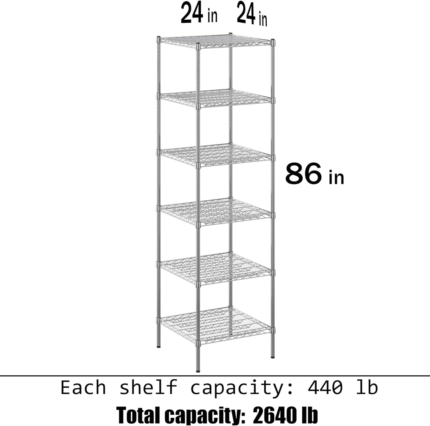 24" Deep x 24" Wide x 86" Height Wire Shelving Kit | 6-Tier | NSF Commercial Storage Rack Unit